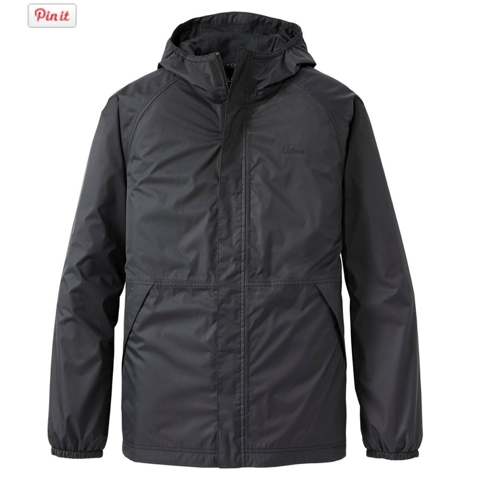 L.L. Bean Black Raincoat with Adjustable Hood and Waterproof Material
